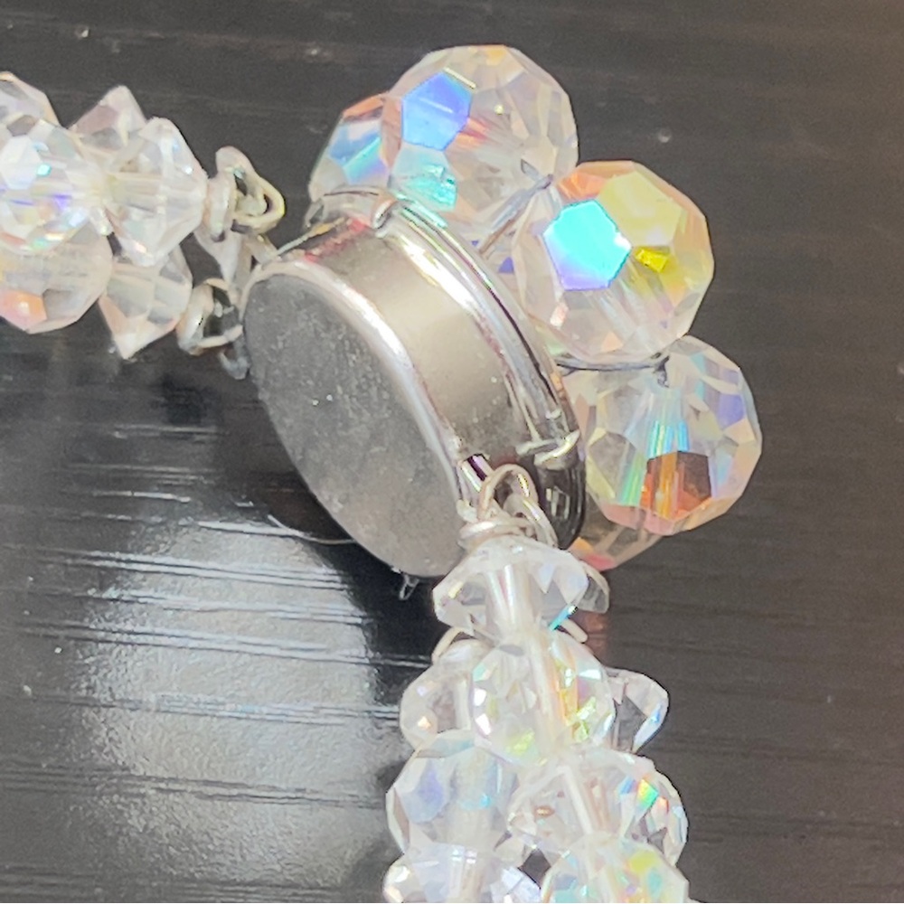 Vintage Aurora Borealis Glass Beaded Three Tiered Choker Style Necklace/Earrings - Picture 7 of 9